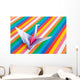 An origami bird on a colorful stripes background. Wall Mural