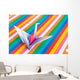 An origami bird on a colorful stripes background. Wall Mural