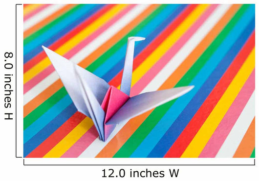 An origami bird on a colorful stripes background. Wall Mural