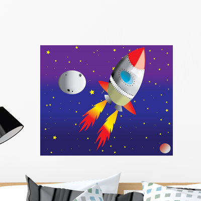 Rocket to Mars shown on a wall