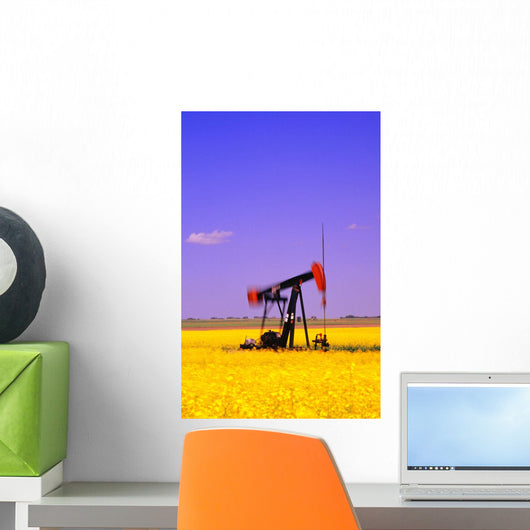 Oil Pumpjack In A Canola Field Wall Mural