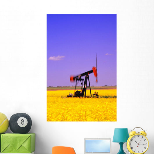 Oil Pumpjack In A Canola Field Wall Mural