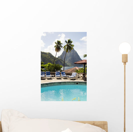 swimming pool view of piton mountains  Caribbean Sea Soufriere S Wall Mural