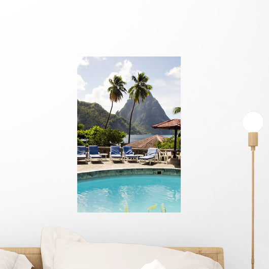 swimming pool view of piton mountains  Caribbean Sea Soufriere S Wall Mural