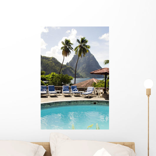 swimming pool view of piton mountains  Caribbean Sea Soufriere S Wall Mural