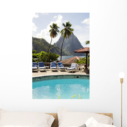swimming pool view of piton mountains  Caribbean Sea Soufriere S Wall Mural