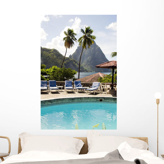 swimming pool view of piton mountains  Caribbean Sea Soufriere S Wall Mural