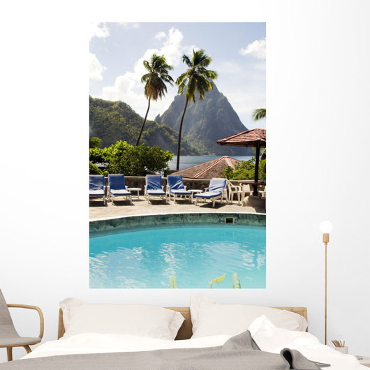 swimming pool view of piton mountains  Caribbean Sea Soufriere S Wall Mural