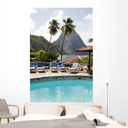 swimming pool view of piton mountains  Caribbean Sea Soufriere S Wall Mural