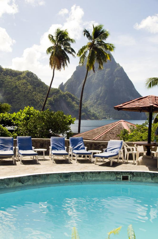 swimming pool view of piton mountains  Caribbean Sea Soufriere S Wall Mural