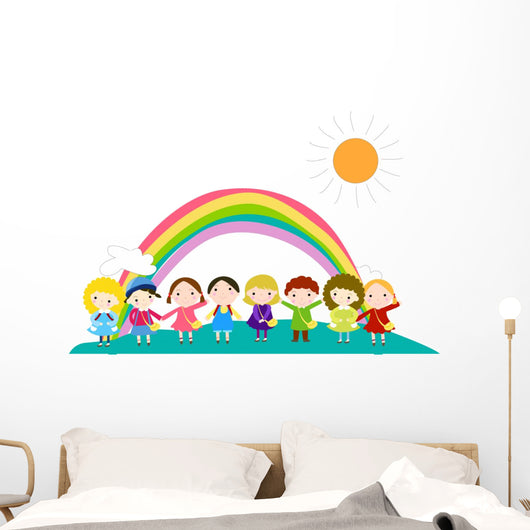 Cartoon Children and Rainbow Wall Mural