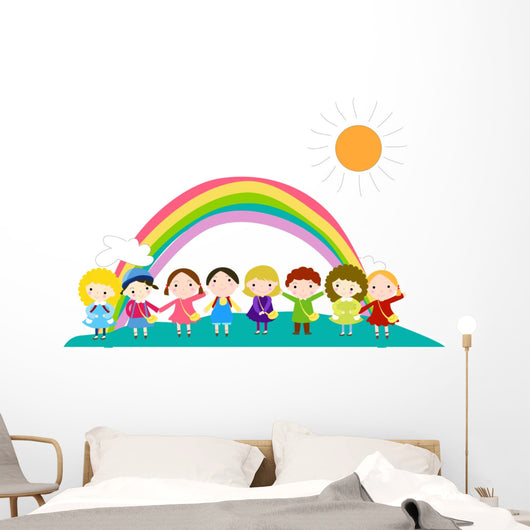 Cartoon Children and Rainbow Wall Mural