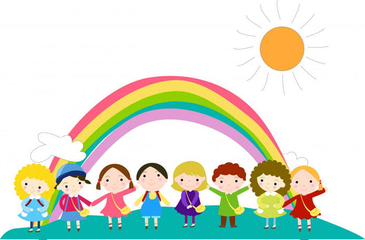 Cartoon Children and Rainbow Wall Mural
