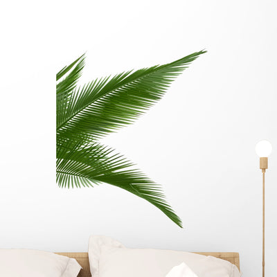 Green Palm Leaves Wall Decal shown on a wall