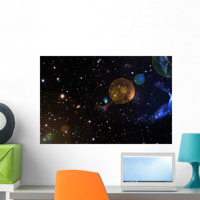 Space Wall Mural shown on a wall