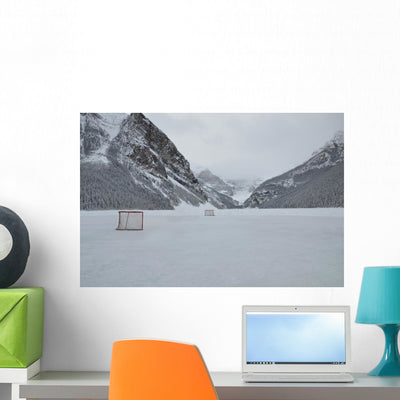Pond Hockey Wall Mural shown on a wall