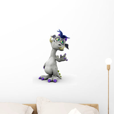Grey Monster Dragon Wall Decal shown on a wall