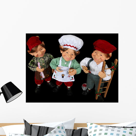 Three Elves Chritsmas Smiling Wall Mural