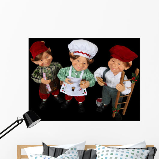Three Elves Chritsmas Smiling Wall Mural