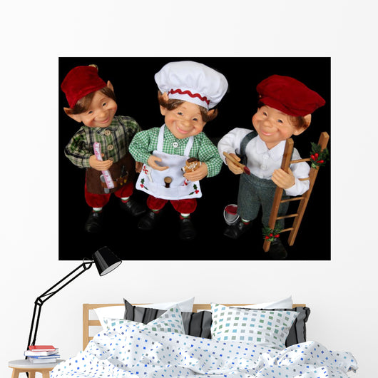 Three Elves Chritsmas Smiling Wall Mural