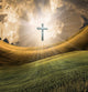 Cross Radiates Light in Sky Wall Mural