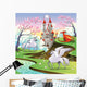 Pegasus Unicorn and Dragon in Mythological Landscape Wall Mural