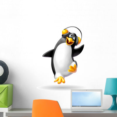 Penguin Musical Wall Decal shown on a wall
