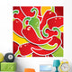 Background from colorful chili peppers with the drops of water Wall Mural