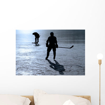 Hockey Player Wall Mural shown on a wall
