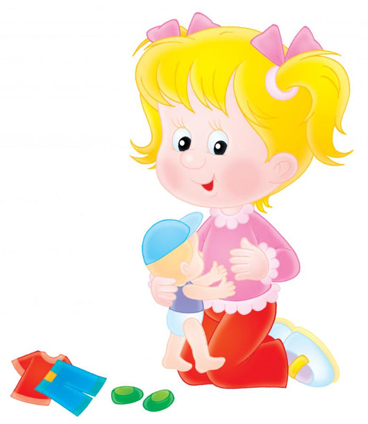 Girl playing with her doll Wall Decal