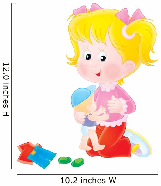 Girl playing with her doll Wall Decal