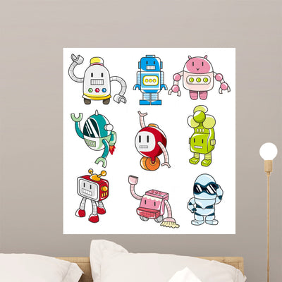 Cartoon Robot Wall Stickers shown on a wall