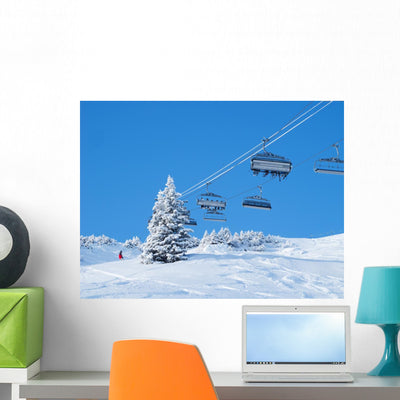 Skiing Slope Wall Mural shown on a wall