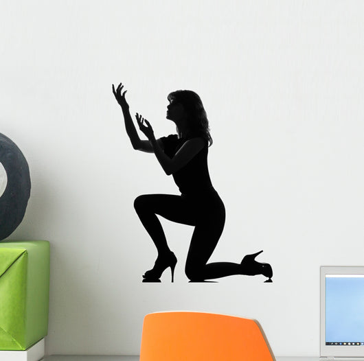 Silhouette Woman Kneel Praying Imploring Wall Decal