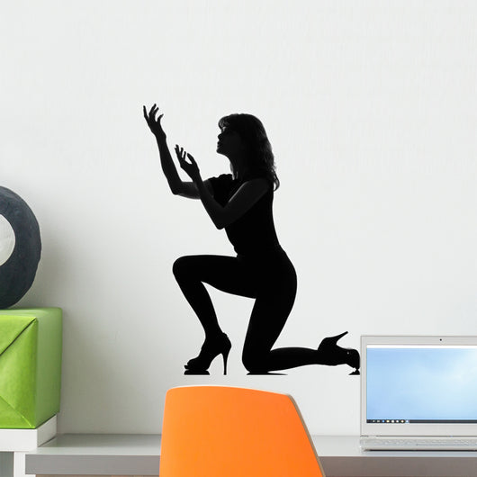 Silhouette Woman Kneel Praying Imploring Wall Decal