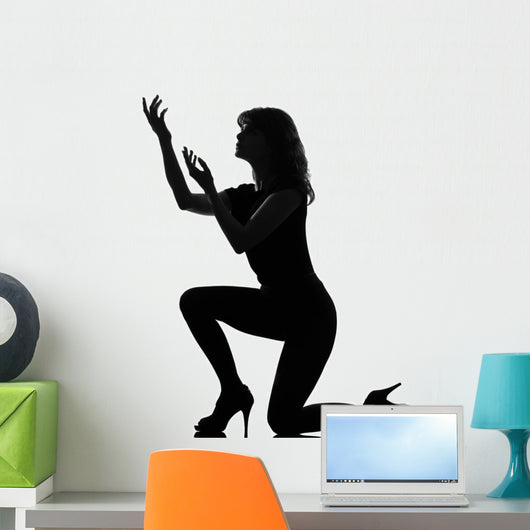 Silhouette Woman Kneel Praying Imploring Wall Decal