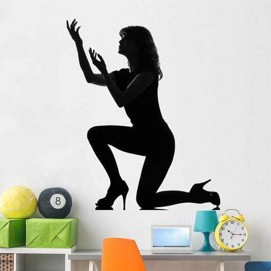 Silhouette Woman Kneel Praying Imploring Wall Decal