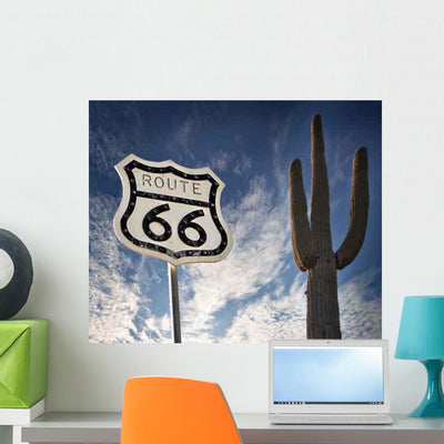 Route 66 with Saguaro Wall Decal shown on a wall