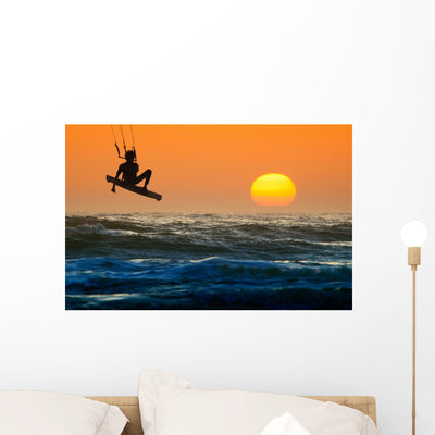Kite Boarder Action Wall Mural shown on a wall