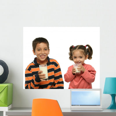 Brother and Sister Drinking Wall Decal shown on a wall