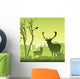 Male Stag Deer on a Meadow with Trees and Bird Wall Mural