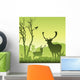 Male Stag Deer on a Meadow with Trees and Bird Wall Mural