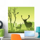 Male Stag Deer on a Meadow with Trees and Bird Wall Mural