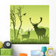Male Stag Deer on a Meadow with Trees and Bird Wall Mural
