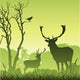 Male Stag Deer on a Meadow with Trees and Bird Wall Mural