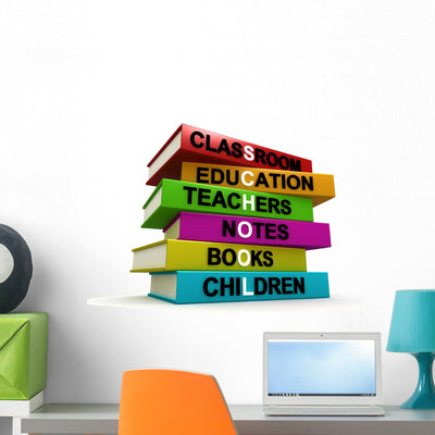 Colored School Books Wall Decal shown on a wall