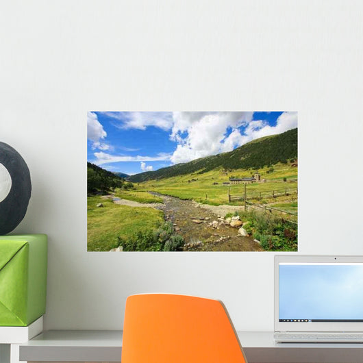 Mountain River through Green Wall Decal