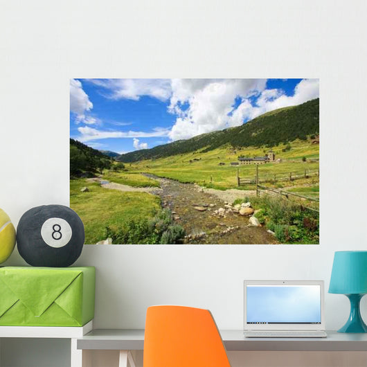 Mountain River through Green Wall Decal