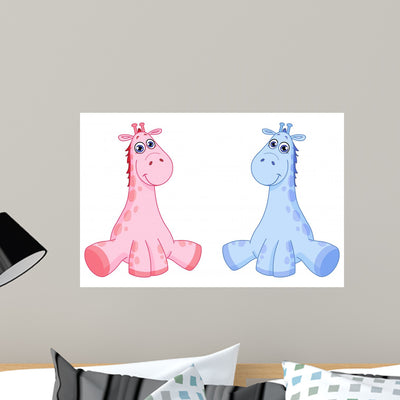 Baby Giraffes shown on a wall