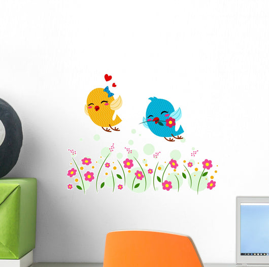 Lovebirds Playing in a Garden Wall Mural